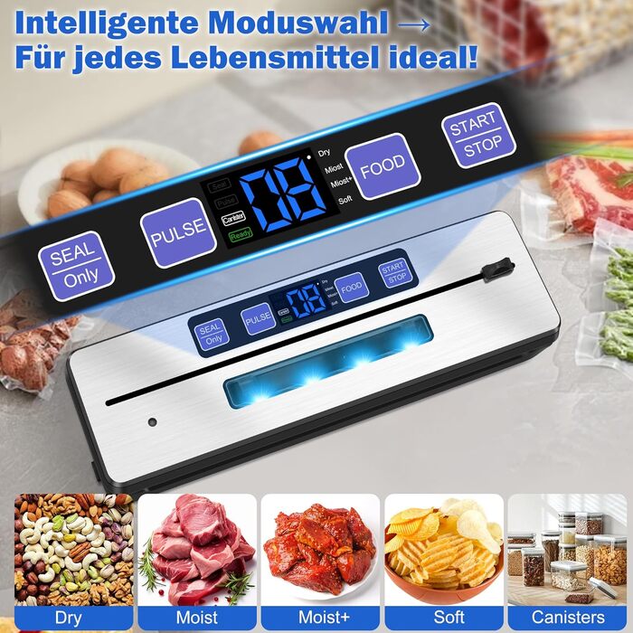 Вакууматор для продуктів 7 в 1 з подвійним швом, професійний вакуумний пакувальник з цифровим таймером, вбудованим різаком та 50 пакетами, сріблясто-чорний