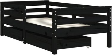 Дитяче ліжечко з шухлядами 80x160 см Масив сосни (70 x 140 см, Чорний)