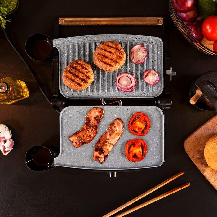 Електричний гриль Cecotec Rock'nGrill 1500 Stone Ceramic Mix&Grill, 1500 Вт, керамічне покриття, 180 градусів, з піддоном для жиру