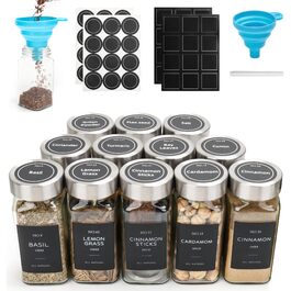 Набір спецій 12 шт. 120мл, скляні контейнери для спецій з нержавіючою кришкою, з воронкою та етикетками, для організації спецій