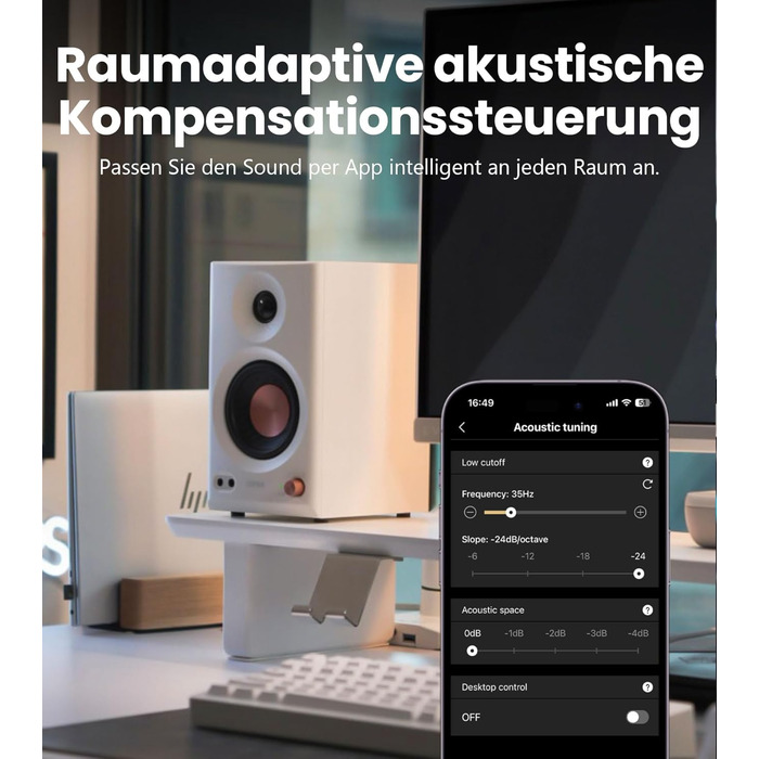 Edifier MR3 - Компактні студійні колонки 2.0, Hi-Res Audio, Bluetooth 5.4, RCA, AUX, керування через додаток, 2 x 18W (білі)