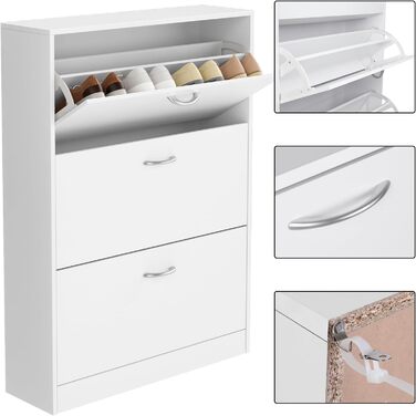 Вузька шафа для взуття FirFurd біла, з 3 відкидними ящиками, економна для 12-24 пар, висока комода для прихожей, коридору, входу. Дерев'яна шафа для взуття 110x80x23.5 см