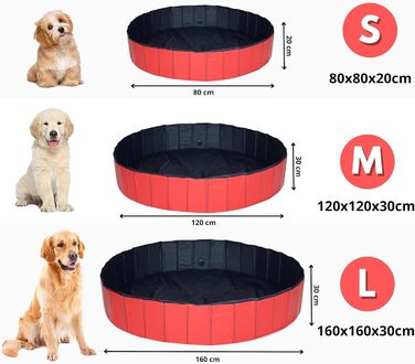 Басейн для собак - Басейн для собак - Басейн для собак - Басейн для тварин - Наземний басейн - Розбірний - ПВХ - Червоний/Синій- Включає гребінець-щітку для собак (160x160x30 см червоний)