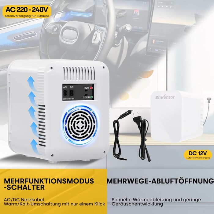 Mini холодильник Enventor 10L: компактний, тихий, з функцією охолодження та підігріву (12V/220V) для авто, спальні, офісу