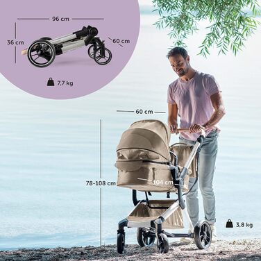 Дитяча коляска Bergsteiger Lugo 3в1 | Комплект з аксесуарами: автокрісло, прогулянковий блок, сонцезахист та вітрозахисний чохол | Isofix база доступна, колір: коричневий | Рама: срібна