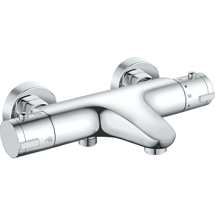 Змішувач для ванни з термостатом, дощова лійка для душу, хром. Змішувач для ванни з термостатом для 2 споживачів