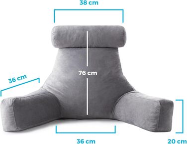 Подушка для спини Linenspa з підтримкою шиї - велика, з піною з пам'яті, для відпочинку та читання, з м'яким велюровим чохлом, сірого кольору