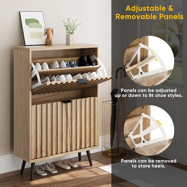 Шкаф для взуття Smuxee з 2 відкидними полицями, 60 см. Сірий шаф для взуття з рельєфним дизайном, незалежний органайзер для взуття для передпокою, коридору, вітальні або гардеробу.