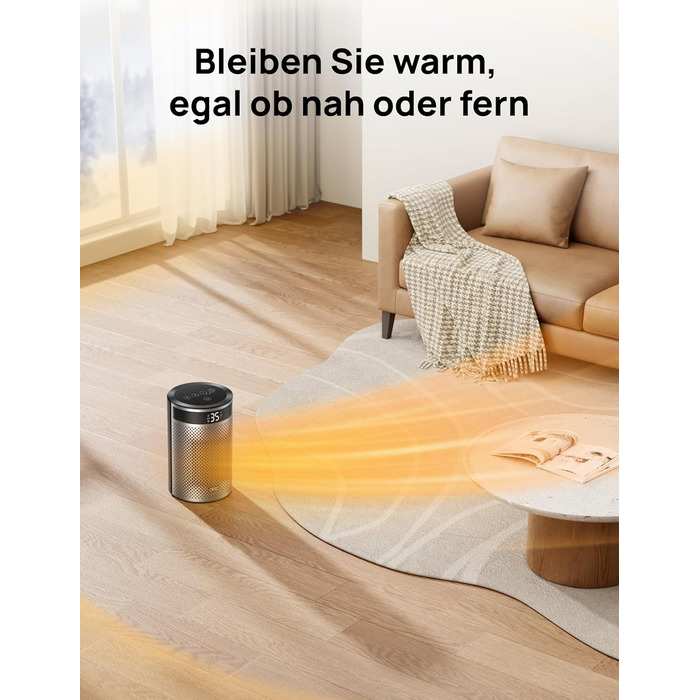 Електричний обігрівач DREO Keramik Heater 416, 1500W, для спальні, з захистом від перегріву та перекидання, термостатом, дитячим замком, енергозберігаючий, тихий, з таймером на 12 годин, кілька режимів, чорний