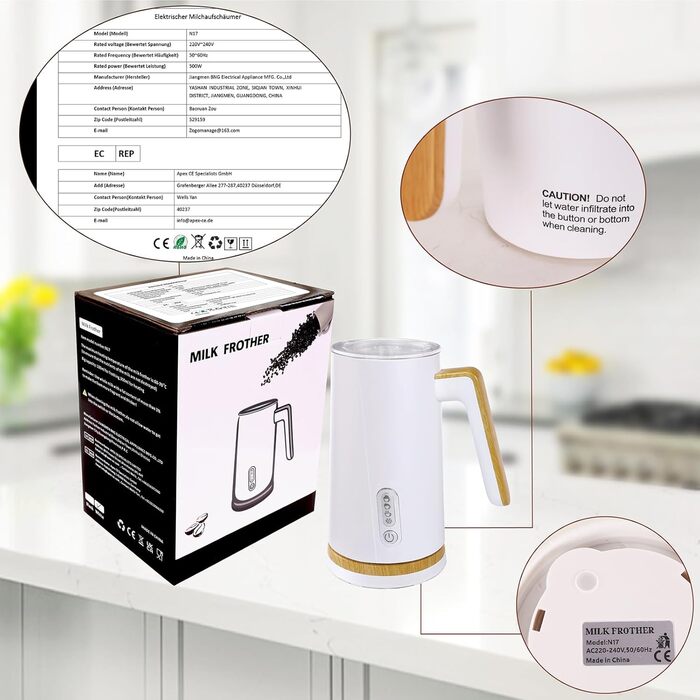 Електричний спінювач молока 4-в-1 – спінювач молока, нагрівач молока, білий