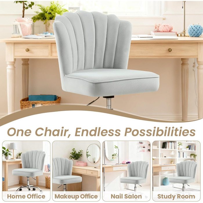 Крісло для офісу Fiximaster Homeoffice, крісло для робочого столу, обертове, регульоване по висоті, з м'якою оббивкою з велюру, золоті ніжки, для робочого кабінету, спальні, до 135 кг, зелений/світло-сірий