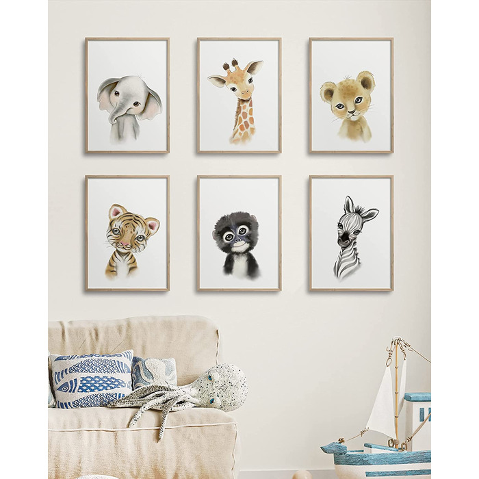 Набір з 6 постерів на стіну для дитячої кімнати Hambient: Африканські тварини, 30x40 см (без рамки)