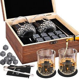 Подарунковий набір GOLDGE 14PCS Whisky Stones з келихами, кліпсою для льоду, підставками та оксамитовими мішечками