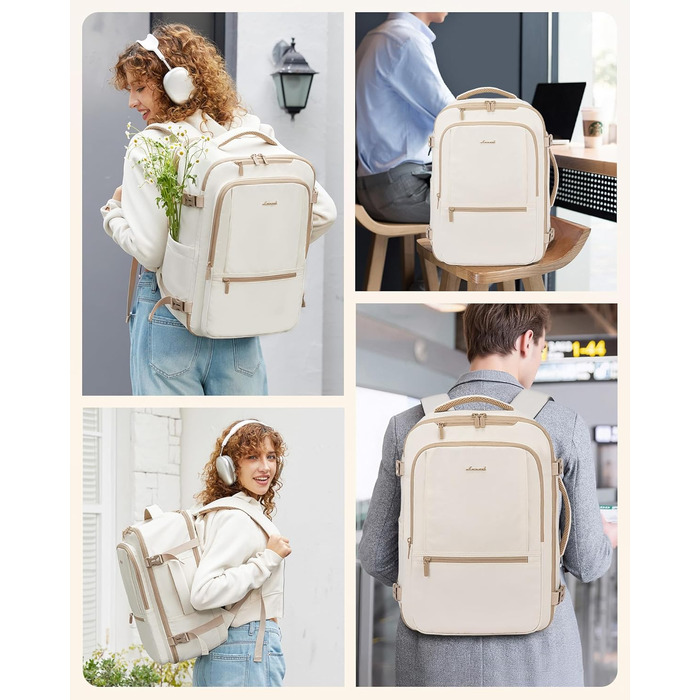 LOVEVOOK Рюкзак для ручної поклажі, 40L, для подорожей, чоловічий/жіночий, для ноутбука 17 дюймів, водонепроникний, рюкзак-валіза, для вихідних, роботи, відпустки, бежевий (бежевий+хакі)