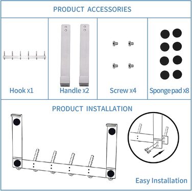 Дверні гачки YUMORE з 12 міцними гачками з нержавіючої сталі для спалень, пальто, курток, гаманців, сумок, одягу та рушників (нержавіюча сталь 304, ) (до 4,5 см, срібло-4,5 см)