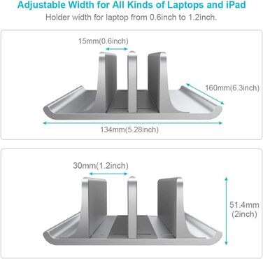 Підставка для ноутбука VAYDEER вертикальна, регульована, алюмінієва 4-в-1, для MacBook, iPad, ноутбуків до 17.3 дюймів - срібна