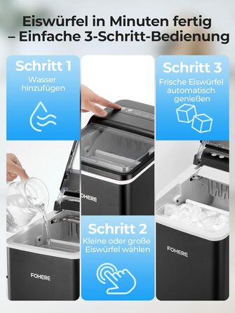 Льодогенератор Fohere портативний з ручкою, 14 кг/24 год, кулі 9 шт за 5 хв, 2 розміри, самоочищення, для дому, кухні, офісу, кемпінгу, вечірок