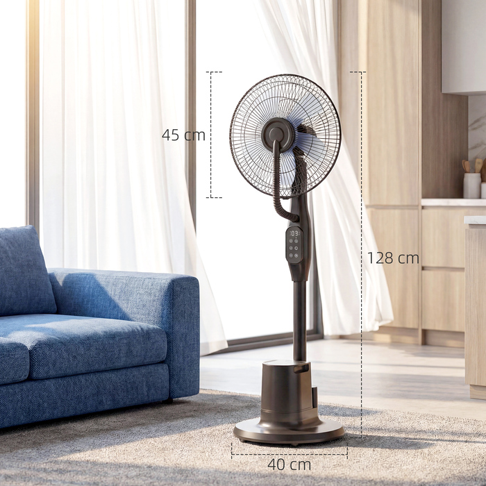 Підлоговий вентилятор з функцією зволоження, осциляція 70°, 3 швидкості, 3 режими, резервуар для води 3,5 л, чорний