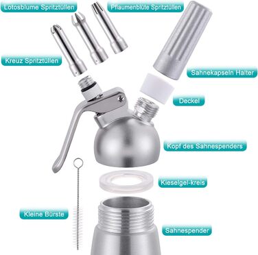 Професійний сифон для збивання вершків з 3 насадками, 500 мл (алюміній)