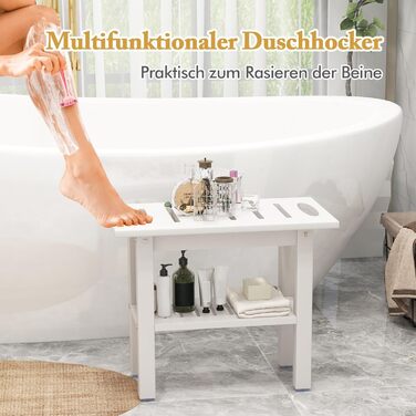 Крісло для ванної кімнати RELAX4LIFE з ручками та полицею, біле, до 150 кг - лавочка для душу з гумовими ніжками