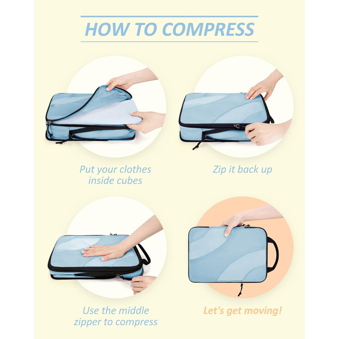 Набір компресійних органайзерів для подорожей BAGSMART для валізи та ручної поклажі, 6 шт, Rose (Baby Blue)