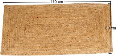 Джутовий килим Esha натуральний прямокутний натуральний бежевий килимок в стилі бохо з натурального волокна джуту ручної роботи килим для вітальні натуральний килим для вітальні прикраса MA6008 (60 x 110 см)