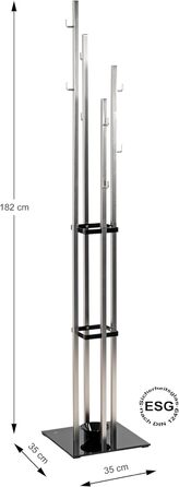 Вішалка для одягу HAKU Möbel з нержавіючої сталі, чорна, метал, скло 8 мм - 35x182x35 см, сучасний стиль