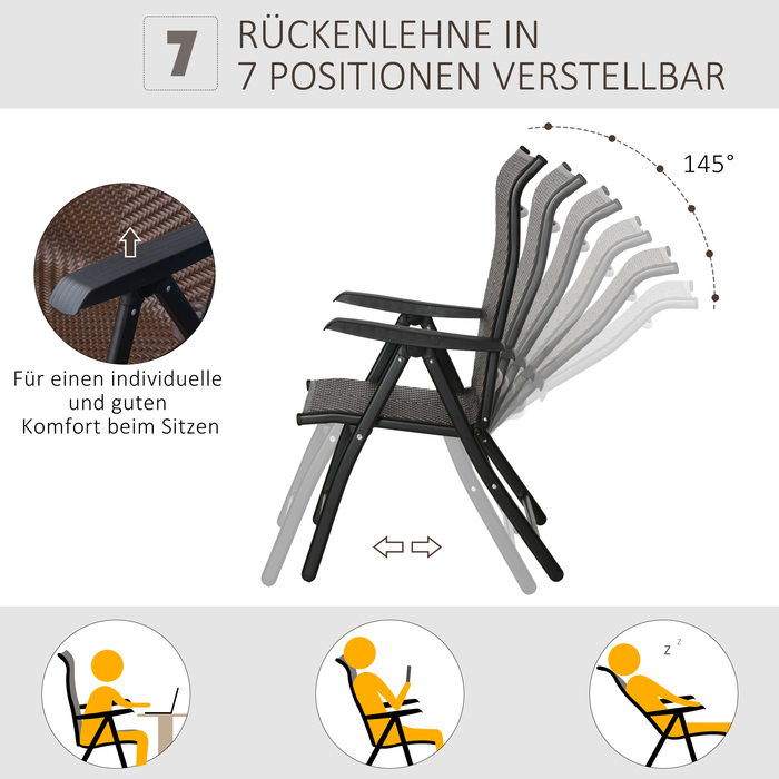 Розкладне крісло Outsunny Poly Rattan з підлокітником 7-ступінчаста регульована спинка для саду, балкона, тераси, 58 x 71 x 111 см