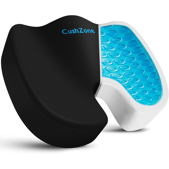 Гелеве сидіння CushZone для офісного крісла, автомобіля, ігрового крісла. XL, чорний. Зменшення болю в спині та куприку