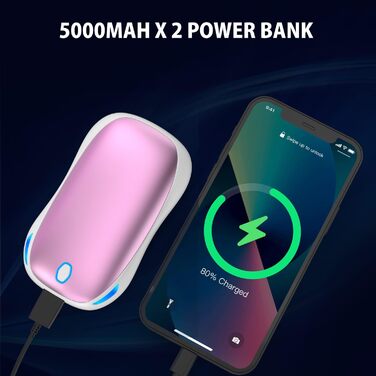 Електричний грієчка для рук 5000mAh 2 шт. - багаторазовий кишеньковий грієчка для активного відпочинку, зимовий подарунок для дітей, жінок та чоловіків, рожевий