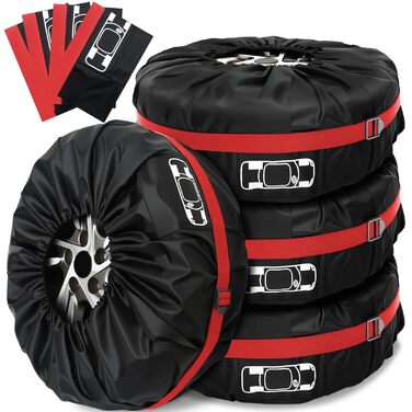 Набір чохлів для шин 4 шт., захисні чохли для шин 19-23 дюйми, водонепроникні, з UV-захистом, для зберігання та транспортування, червоний, розмір L (Ø 81 см) + M