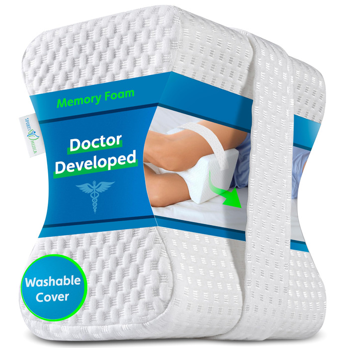 Ортопедична подушка під коліно з memory foam - для болю в спині, ішіасу, сну на боці. З інструкцією від лікарів. Біла.