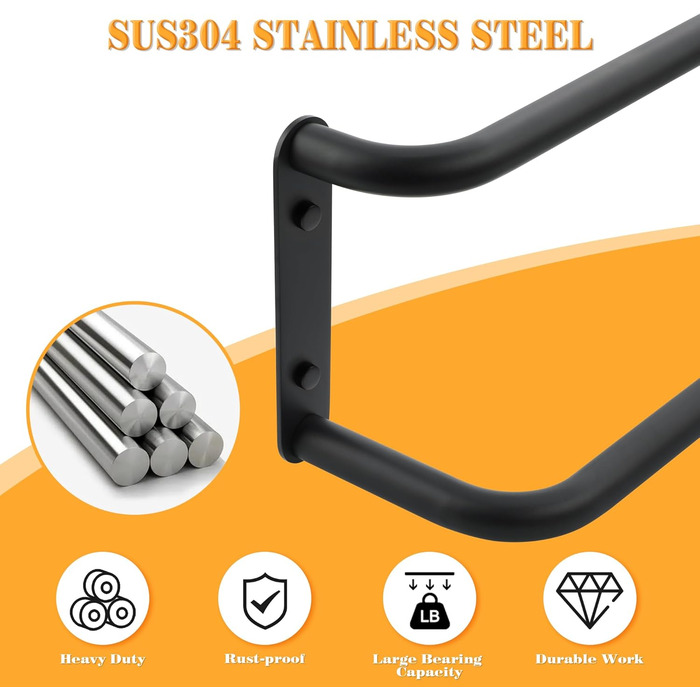 Тримач для рушників подвійний, нержавіюча сталь 304, 40 см, чорний. Настінний тримач для рушників у ванну та кухню. Набір для ванної кімнати