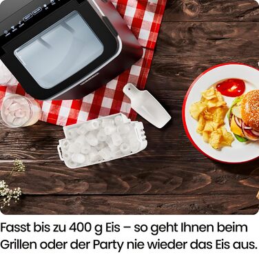 Chefman Iceman - портативна машина для приготування льоду, велика та мала, самоочищення, 9 кубиків за 7 хвилин, 10 кг/24 год, з лопаткою