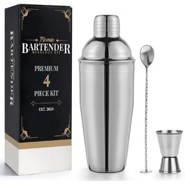 Набір для приготування коктейлів Premium Mixology: шейкер, мірний стакан, барна ложка + подарунок