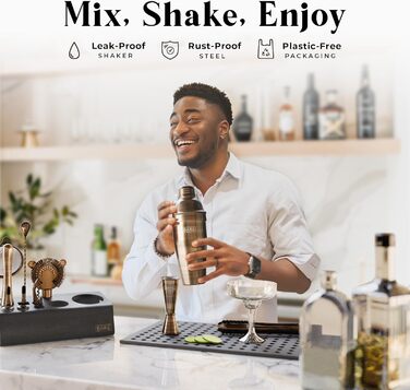 Набір бармена Pro Mixology: 14 предметів | Шейкер Boston, аксесуари для коктейлів | Набір для дому, подарунок | З бамбуковим підставкою, рецептами, з нержавіючої сталі (24oz)