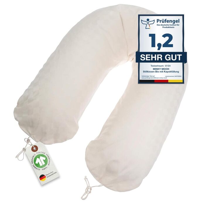 Подушка для годування Stillkissen XXL з органічної бавовни та наповнювачем з капоку | велика подушка для годування та пляшечки | вагітна подушка для сну на боці | антиалергенна та тиха | 190x30 см, кремовий колір, перкал