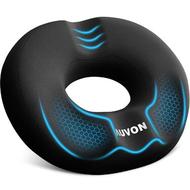 Ортопедична подушка для сидіння AUVON кругла з подвійною U-подібною формою для копчика та геморой, розвантажувальна подушка для офісного крісла та авто, 47*37*7.8 см