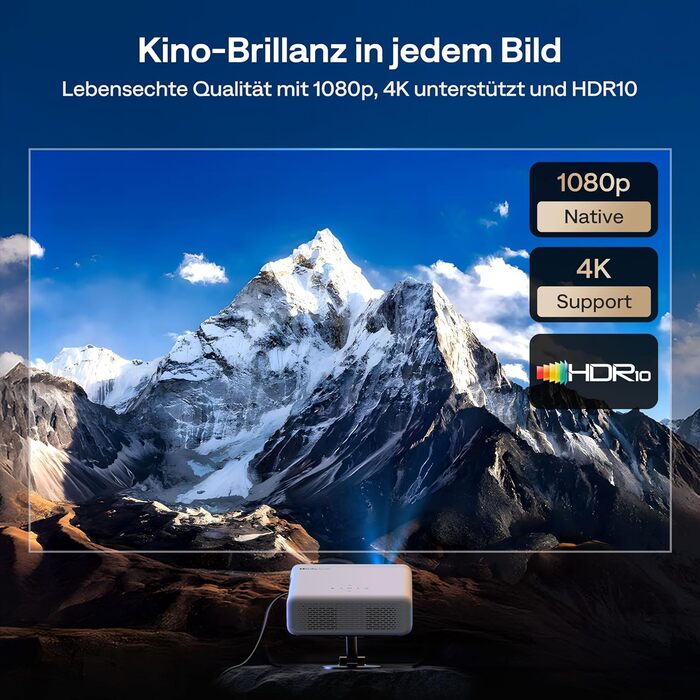 Aurzen Eazze D1 Smart Beamer: 4K проєктор для дому з Wi-Fi, Bluetooth, Netflix, Dolby Audio, автофокусом та корекцією трапеції. Підтримує Full HD 1080P. Білий (GTV)