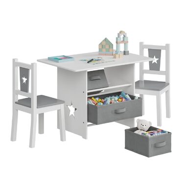 Дитячий набір меблів WOLTU: стіл та 2 стільці з ящиками для зберігання, дерев'яний, сіро-білий