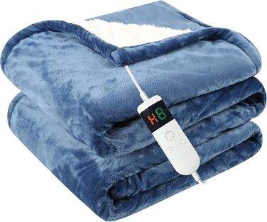 Електрична ковдра з автовимкненням, 130x180 см, 10 температурних режимів, таймер 8 годин, захист від перегріву, тепла ковдра з фланнелі, машинне прання, для дому та офісу (Скай Блакитний, 180 x 200 см)