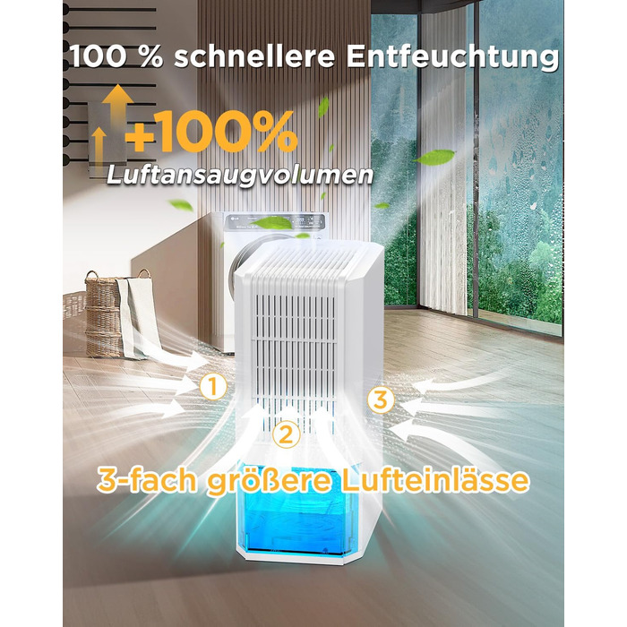 EasyAcc Електричний осушувач повітря 2000 мл, 1.3 л/день, для приміщень до 30 м², захист від цвілі та вологи, 270° циркуляція повітря, ефективне осушення при температурі нижче 15°C, для підвалу, ванної кімнати, шафи, кремово-білий