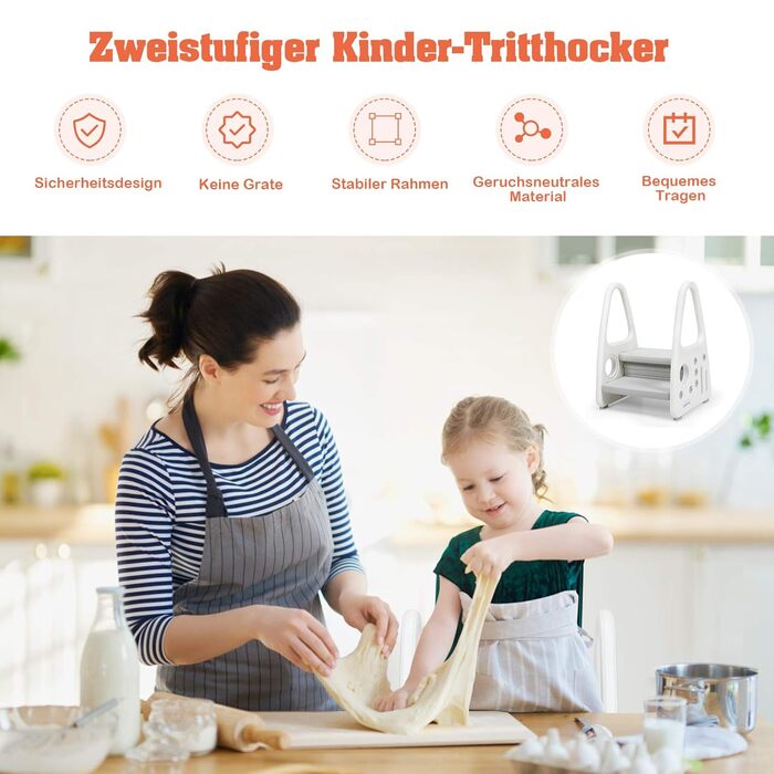Триттхокер COSTWAY Kinder: 2-ступенева драбинка-табурет для дітей, пластик, сірий