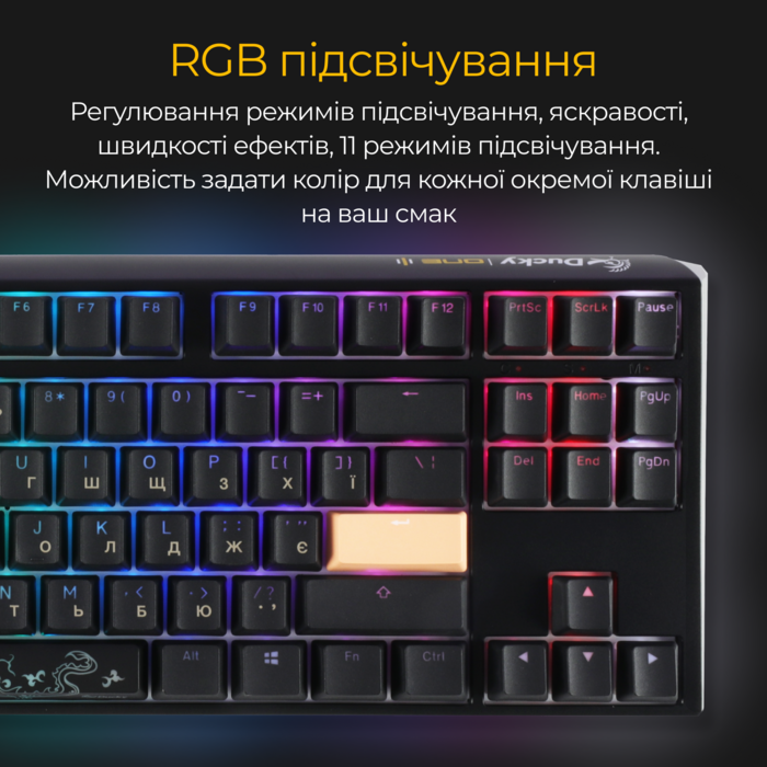 Механічна клавіатура Ducky One 3 TKL Cherry MX Blue RGB Black UA