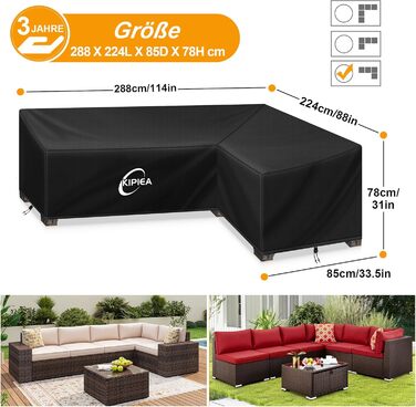 Водонепроникний чохол для саудових меблів Kipiea L-подібної форми, 420D, захист від вітру, 250x250x85x78 см