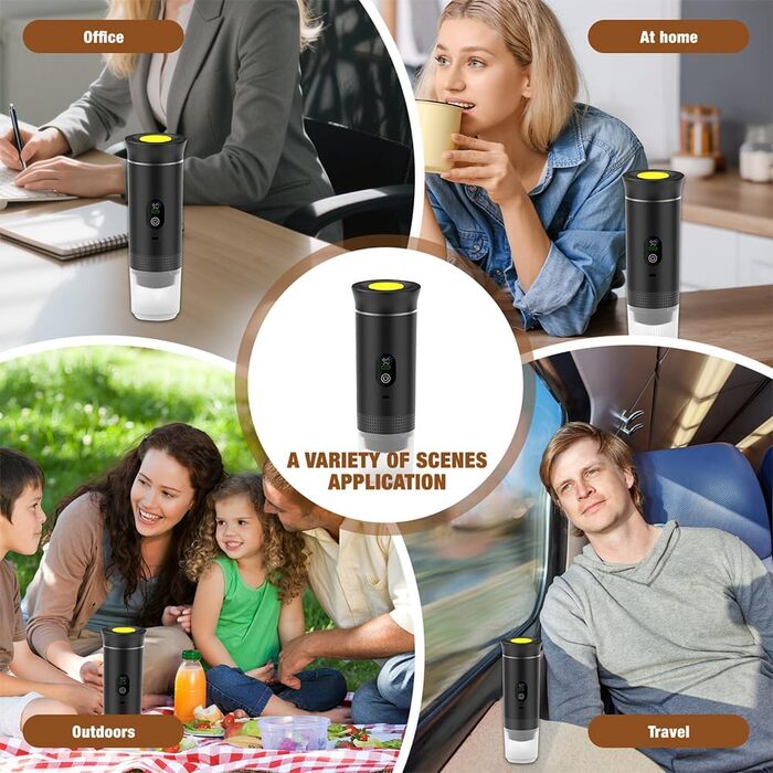 Портативна кавомашина 3-в-1 DAJASD з дисплеєм, 12V, USB, для кави в зернах та капсул - ідеальна для подорожей, кемпінгу та авто