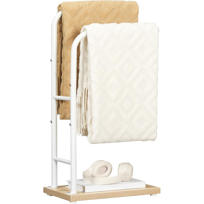 Підставка для рушників HOOBRO, стояча, з 2 перекладинами, білий + натуральне дерево, 40 x 24 x 80,5 см