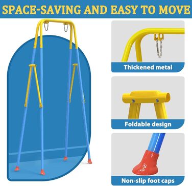 Дитяча гойдалка для саду з м'яким сидінням, складана, з металевим каркасом, для гри в приміщенні та на вулиці, легка у збиранні та зберіганні (Блакитна)