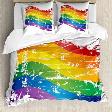 Вінтажний набір підковдр Rainbow для односпальних ліжок, прапор гей-прайду, захист від кліщів Allergy Friendly з наволочкою, (200 см x 200 см - 80 см x 80 см, різнокольоровий)