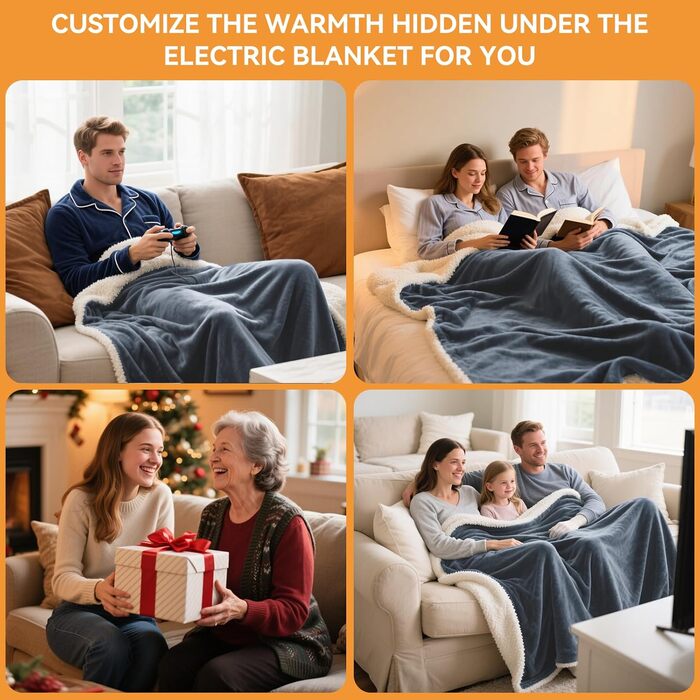 Електрична гріюча ковдра 160x130 см з автовимкненням, 9 режимів нагріву та таймером. Захист від перегріву, пральна, тепла ковдра для дому та офісу сірого кольору 160x130 см